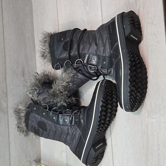 Sorel Women Tall Leather Tofino II Fur Faux Rubber Saltwater boots shoes sz 6 - Picture 11 of 14